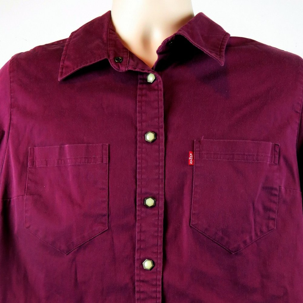 Levis Red Tab Western Shirt Size 1X Maroon Pearl-Like Snaps Salesman's Sample